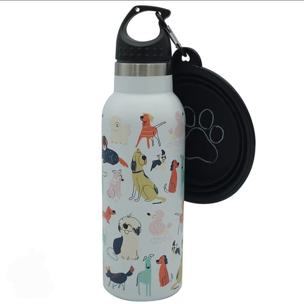Water Bottle with Silicone Pet Bowl